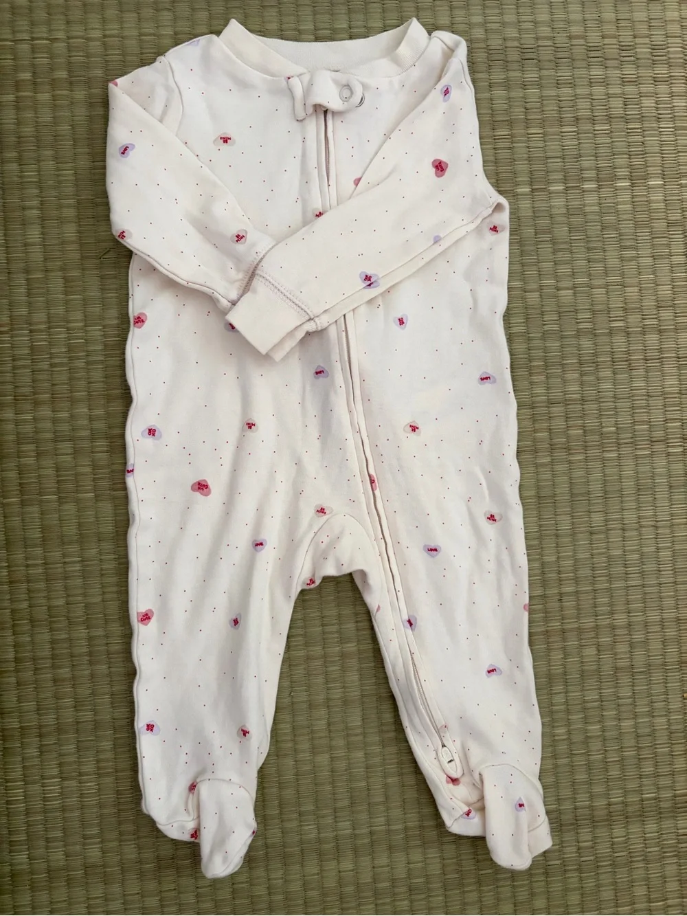 Baby Girl Valentine’s Day Candy Heart Sleep & Play PJ’s size 6 months